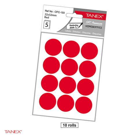Birotica papetarie - Set 600 etichete autoadezive rotunde Tanex, diametru 32 mm, 10 seturi, rosii
