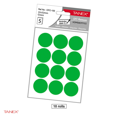 Birotica papetarie - Set 600 etichete autoadezive rotunde Tanex, diametru 32 mm, 10 seturi, verzi