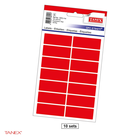 Birotica papetarie - Set 700 etichete autoadezive Tanex, dreptunghiulare cu colturi rotunjite, 19x50 mm, 10 seturi, rosii