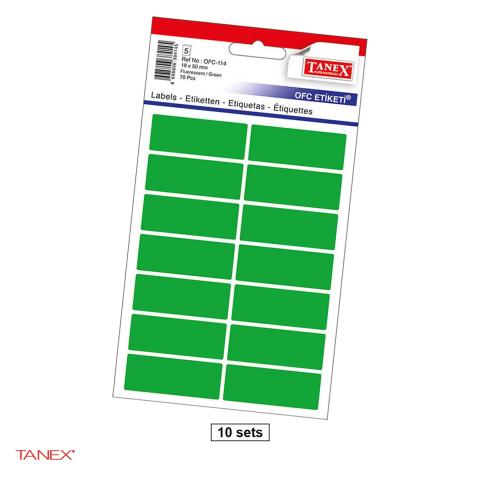 Birotica papetarie - Set 700 etichete autoadezive Tanex, dreptunghiulare cu colturi rotunjite, 19x50 mm, 10 seturi, verzi