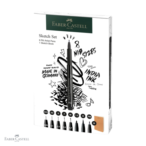 Markere - Set 8 markere Pitt Artist Pen Faber-Castell cu sketchbook, cerneala pigmentata india, pentru schite si ilustratii