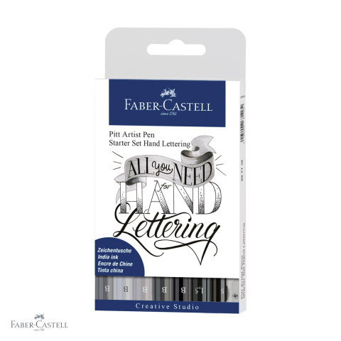 Markere si instrumente de desen artistic - Set caligrafic Pitt Artist Pen Faber-Castell, 8 piese, markere pensula si fineliner, pentru incepatori in desen si arta grafica