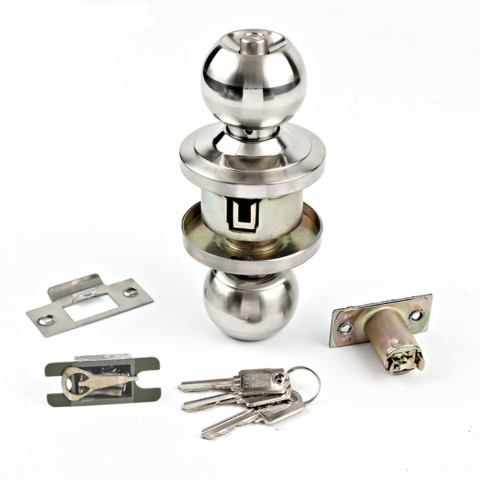 Set complet, 2 manere rotunde cu broasca, buton blocaj, sild, 3 chei si elemente montaj, nichel satin [5]
