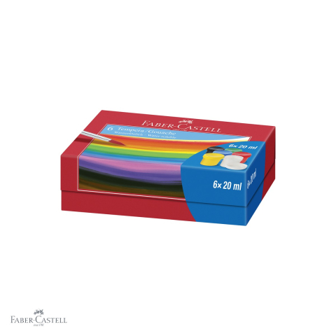 Birotica papetarie - Set guase 6 culori Faber-Castell, 20 ml, culori vibrante opace, pentru copii si tineri artisti