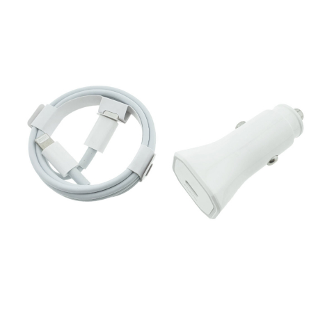 Incarcator auto - Set incarcator auto 20W, cu port USB-C, pentru Apple, cu cablu 1m cu conectori USB tip C la tip Lightning, alb