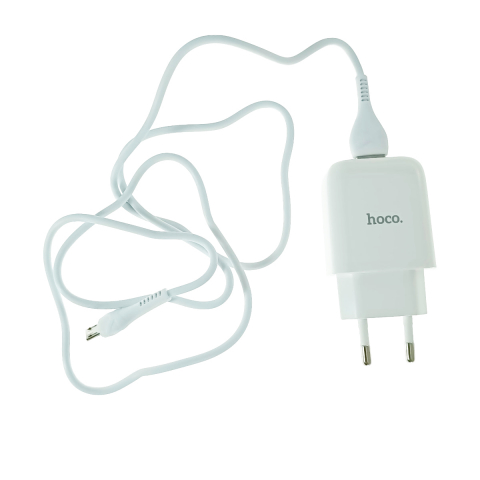 Accesorii smartphone - Set incarcator cu un port USB, de retea, cu cablu micro USB lungime 1m, 5V, 2.1A, Hoco N2 72885, alb