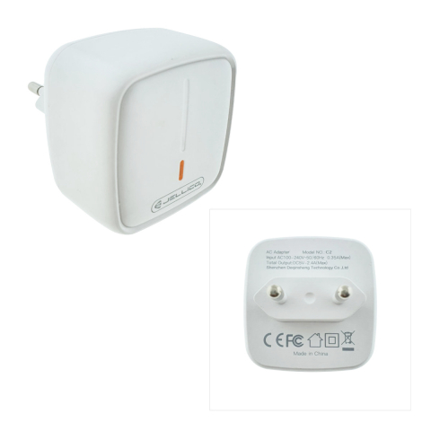 Set incarcator dual USB-A si cablu USB-C, 2.4A, Jellico C2 10146, Fast Charging, 100-240V, indicator LED, alb [2]