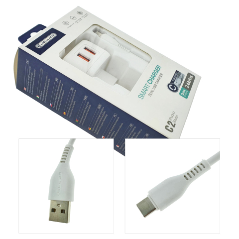Set incarcator dual USB-A si cablu USB-C, 2.4A, Jellico C2 10146, Fast Charging, 100-240V, indicator LED, alb [3]