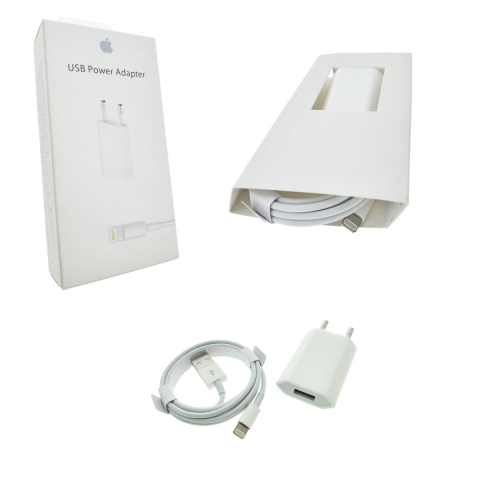 Set incarcator pentru Apple, A1400, priza EU, 1 x USB, 5W, cu cablu tip Lightning, 1m, alb, in blister [4]