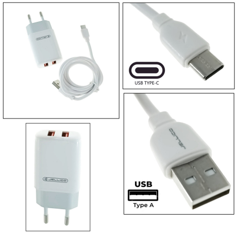 Set incarcator retea cu un 2 porturi USB si cablu USB-C lungime 1m, 5V, 2.4A, Jellico EU02 20326, alb [2]