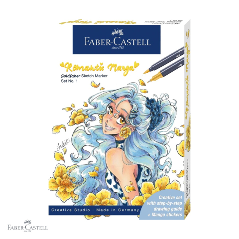 Markere - Set markere sketch Faber-Castell Goldfaber Romantic Manga No.1, 8 sketchmarkere + 2 Pitt Artist Pen + creion grafit, pentru ilustratii manga