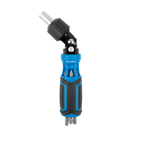 Set surubelnita unghiulara cu clichet, 6 tubulare si 6 biti, Lanberg 42753, cu maner ergonomic antiderapant, negru cu albastru [1]