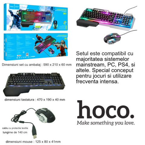 Set tastatura si mouse 6D gaming, Hoco GM12 74961, RGB, cablu USB 140cm, neagra [6]