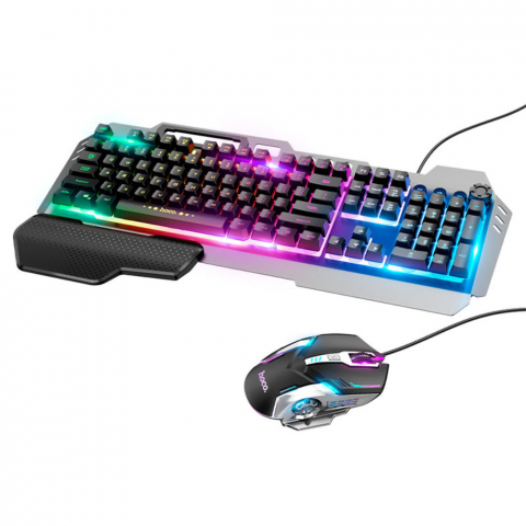 Tastatura Gaming - Set tastatura si mouse 6D gaming, Hoco GM12 74961, RGB, cablu USB 140cm, neagra