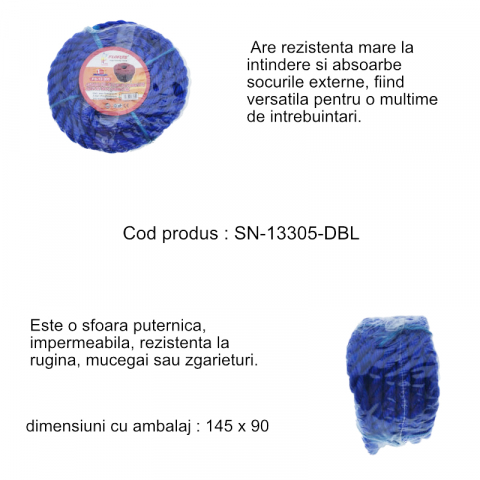 Sfoara din nylon cu lungime 10 m, grosime 14 mm, albastra [3]