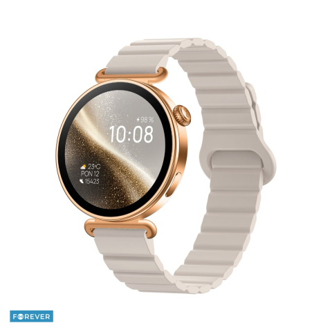 Ceasuri smart - Smartwatch Forever Rosadust SB-380, roz auriu, IP68, aliaj de magneziu, aliaj de zinc, aliaj de aluminiu, cupru, incarcare 2 h, Amoled 1,32" 466x466 pix, 300 mAh, bluetooth v.5.3, curea 210 mm