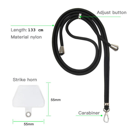 Snur universal de prindere telefon, Neck Strap 92822, lungime 133 cm, reglabila, cu carabina metalica, negru [2]