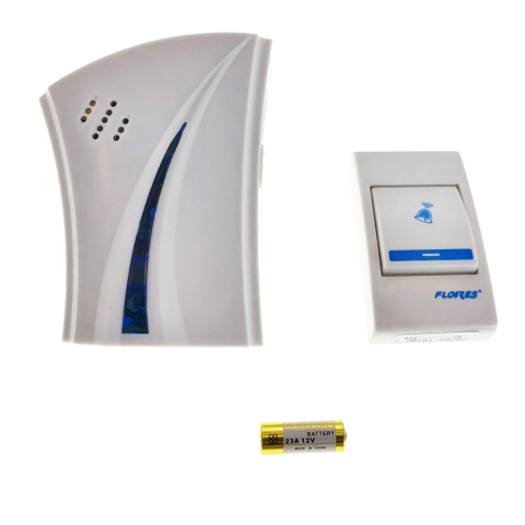 Sonerii electrice - Sonerie cu buton Wireless conectare la priza, Flores FE-40795, receptor, 32 melodii, raza actiune 100 metri, sistem anti-interferenta, alba cu albastru