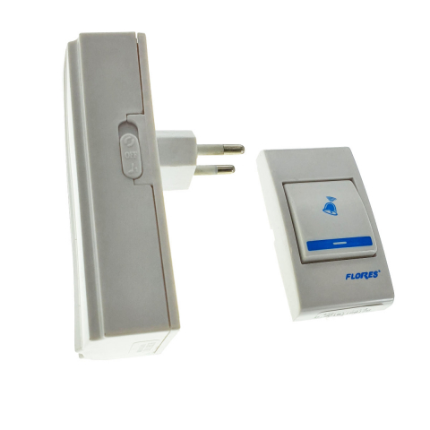 Sonerie cu buton Wireless conectare la priza, Flores FE-40795, receptor, 32 melodii, raza actiune 100 metri, sistem anti-interferenta, alba cu roz [11]