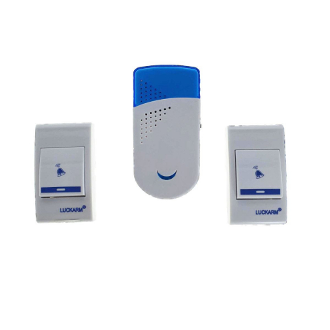 Sonerii electrice - Sonerie Luckarm 5603, fara fir, cu doua butoane, 32 melodii, alba cu albastru