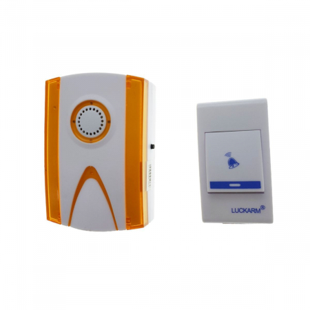 Sonerii electrice - Sonerie Luckarm 611,fara fir,cu led,32 melodii,alb cu portocaliu