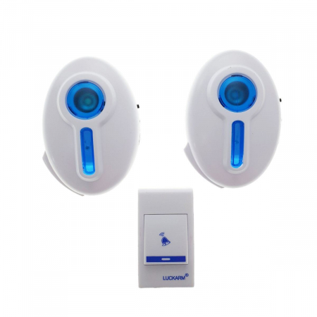 Sonerii electrice - Sonerie Luckarm 7620,fara fir cu un buton si 2 sonerii cu led,30 melodii,alba cu albastru
