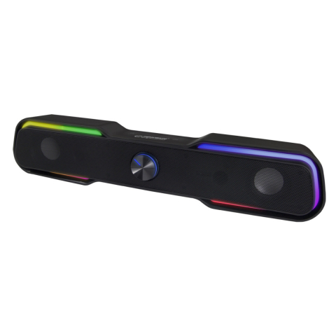 Boxe - Soundbar USB 6W cu LED RGB, Esperanza Rainbow APALA, cablu 120 cm, control volum, negru
