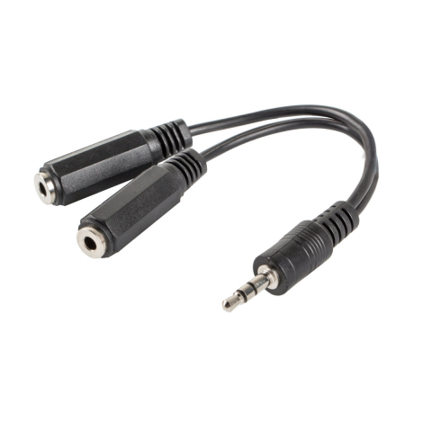 Adaptoare audio - Splitter adaptor audio stereo jack 3.5 mm 3 pini tata la 2 x jack 3.5 mm 3 pini mama, Lanberg 40993, cu cablu 10 cm, negru