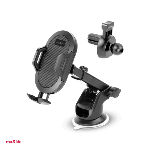 Suport auto - Suport auto universal Maxlife MXCH-17 pentru parbriz si grila de ventilatie, cu picior mobil cu lungime de 16cm, brate de prindere dispozitiv reglabile de la 5 la 9cm, negru