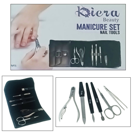 Trusa manichiura si pedichiura cu 6 instrumente si geanta depozitare, MM15-V19 81009, forfecuta, pila, cleste colturi, penseta, 2 spatule, negru cu argintiu [3]