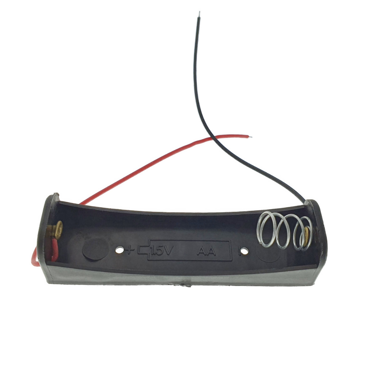 Carcasa cu suport si conectori cu 2 fire, pentru o baterie tip AA R6, din plastic negru [6]