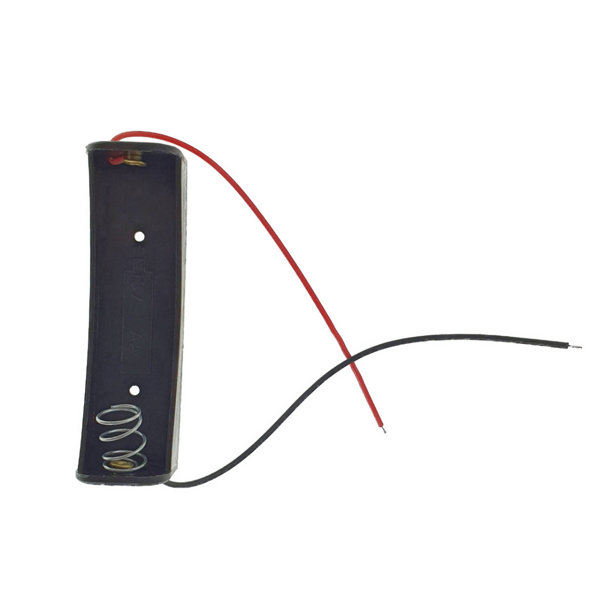 Carcasa cu suport si conectori cu 2 fire, pentru o baterie tip AA R6, din plastic negru [3]
