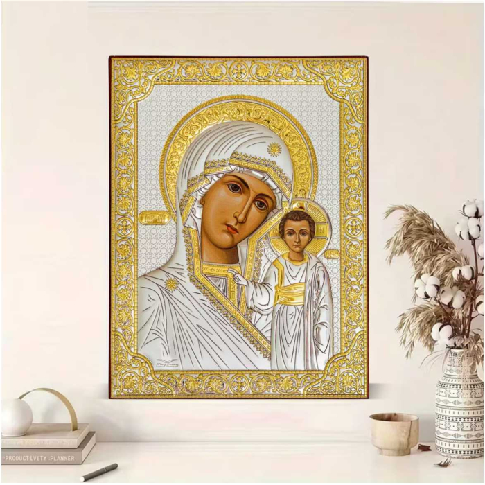 Icoana Maica Domnului cu Pruncul Iisus (detalii argintii si aurii) [6]