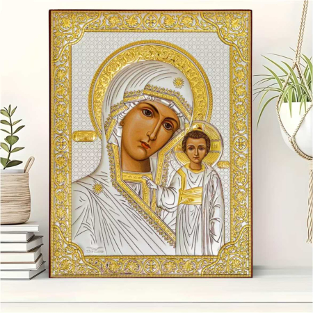 Icoana Maica Domnului cu Pruncul Iisus (detalii argintii si aurii) [4]