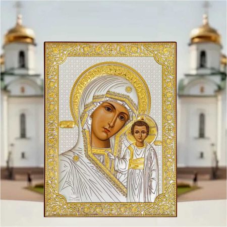 Icoana Maica Domnului cu Pruncul Iisus (detalii argintii si aurii) [3]