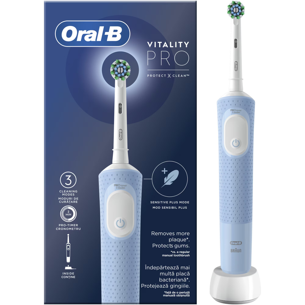 Periuta de dinti electrica Oral-B Vitality Pro, Curatare 3D, 3 programe, 1 capat, Albastru [7]