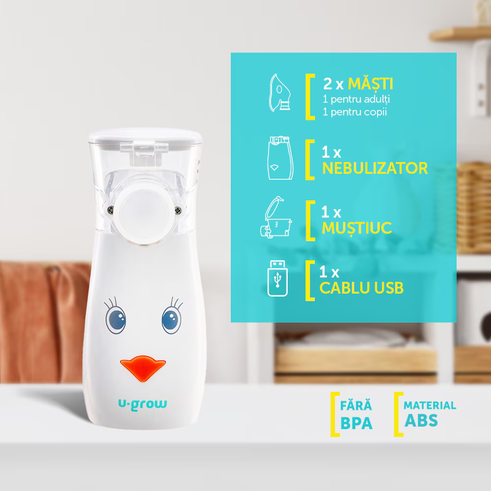 Aparat aerosoli portabil cu ultrasunete U-Grow,tehnologie ultra silentoasa, masca de copii si adulti inclusa [4]
