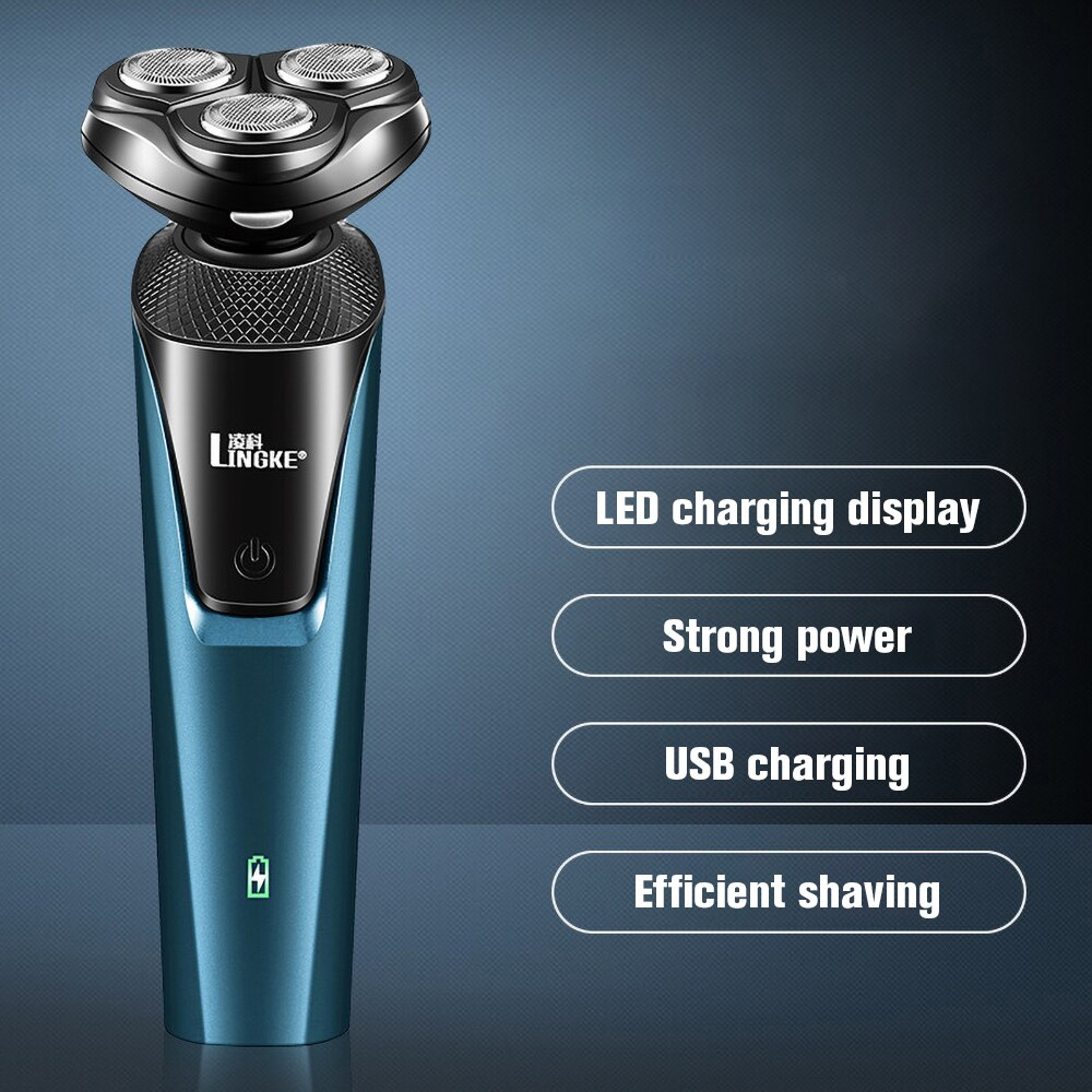 Aparat de barbierit electric Lingke, Reincarcabila, Umed/Uscat, Albastru/ Negru [3]