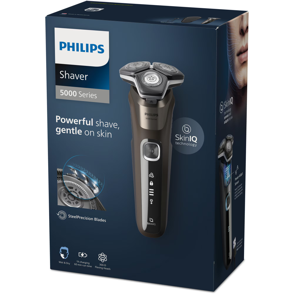 Aparat de barbierit PHILIPS Shaver Seria 5000 S5886/30, barbierit umed si uscat, tehnologie SkinIQ, fara fir, capete flexibile 360°, display LED, senzor Power Adapt, lame auto-ascutire, lama de tuns i [3]