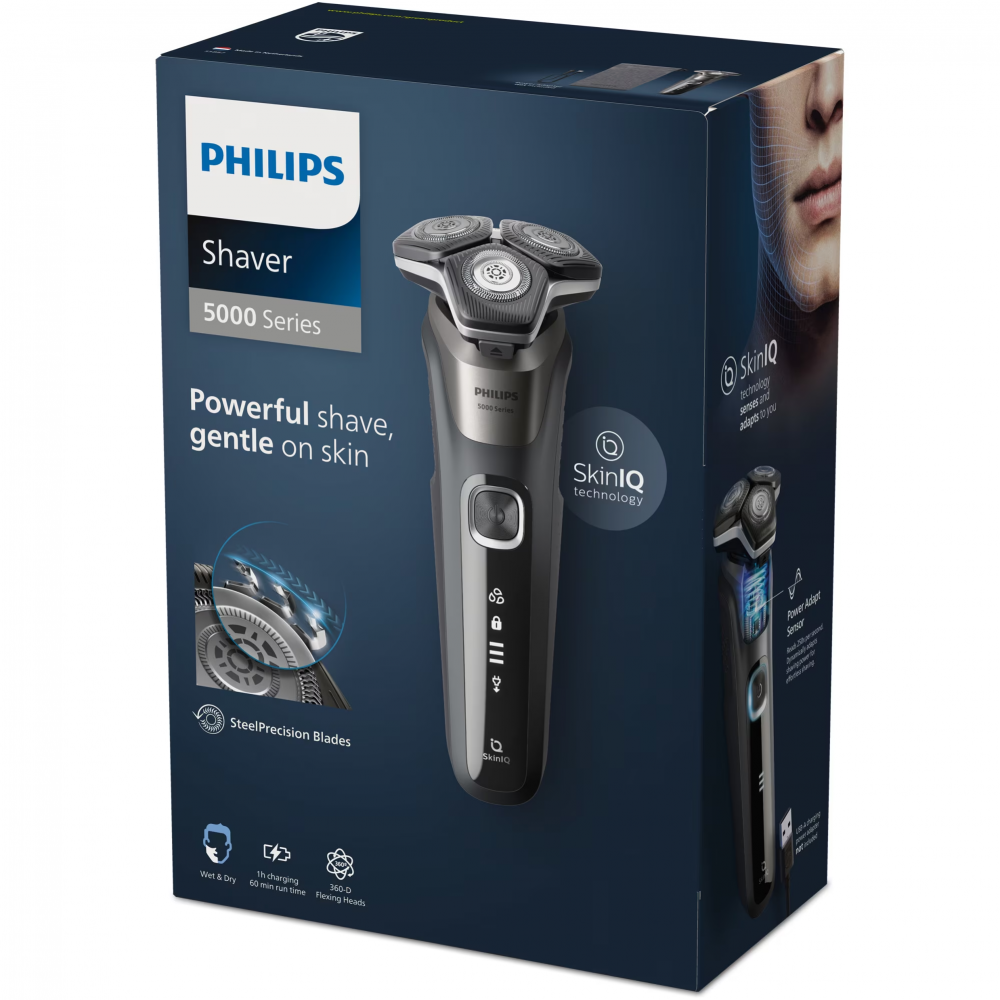 Aparat de barbierit PHILIPS Shaver Seria 5000 S5887/10, barbierit umed/uscat, tehnologie SkinIQ, fara fir, capete flexibile 360°, display LED, senzor Power Adapt, lame auto-ascutire, lama de tuns inte [3]