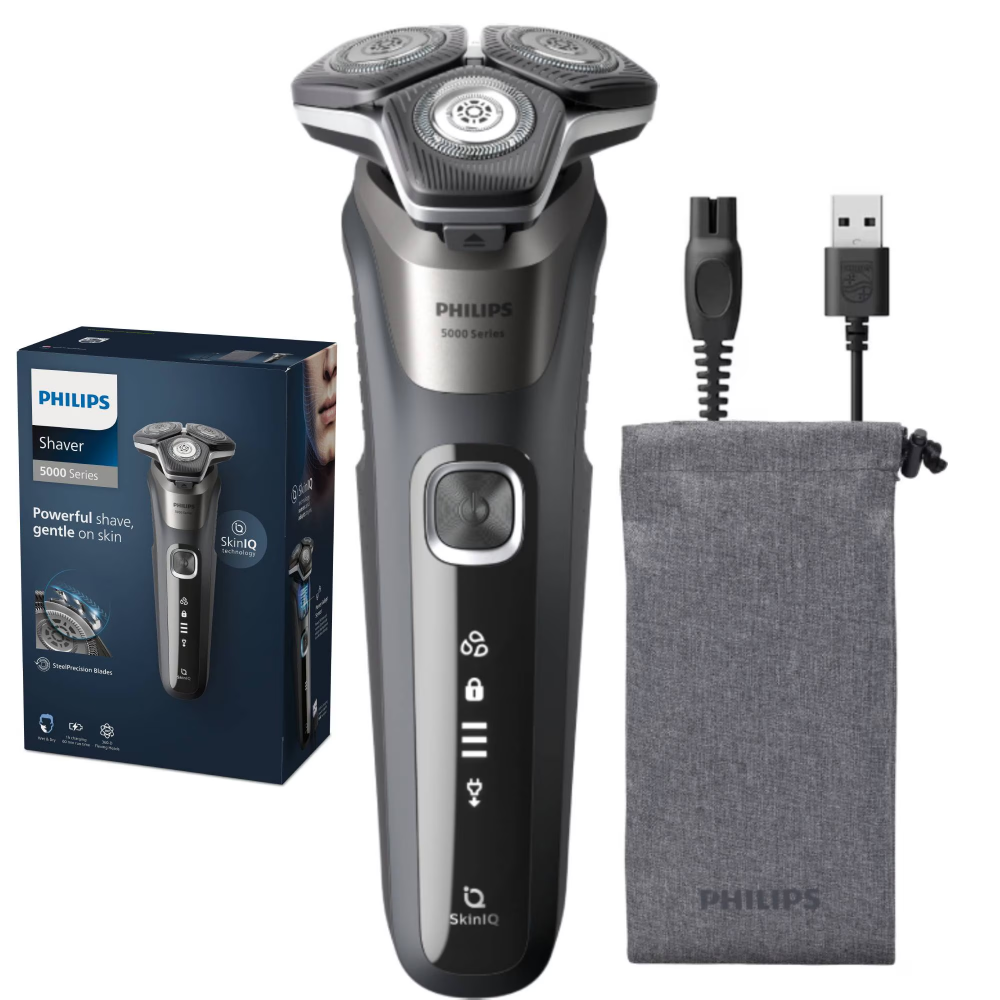 Aparat de barbierit PHILIPS Shaver Seria 5000 S5887/10, barbierit umed/uscat, tehnologie SkinIQ, fara fir, capete flexibile 360°, display LED, senzor Power Adapt, lame auto-ascutire, lama de tuns inte [1]
