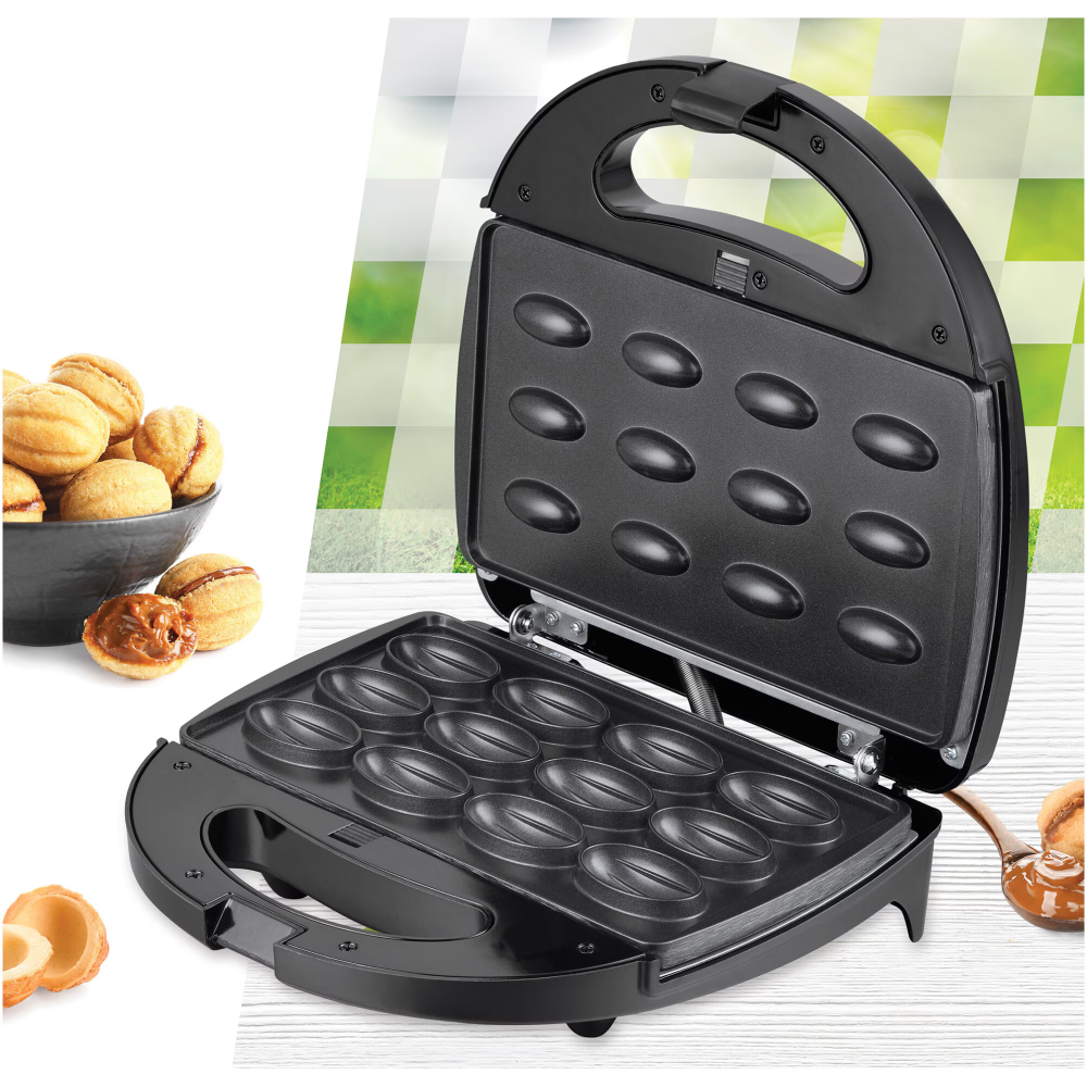 Aparat de facut nuci Heinner Dessert Supreme HNM-750BKS, 750W, capacitate 12 bucati, placi detasabile cu învelis neaderent, indicator luminos, manere termoizolate, Negru [2]