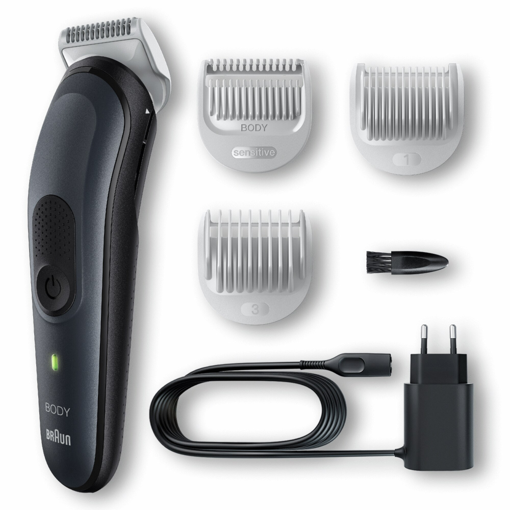 Aparat de ingrijire corporala Braun BG3340 cu Tehnologie Skinshield, 2 piepteni ficsi, 1 pieptene pentru zone sensibile, 1 incarcator, Negru/Gri [2]