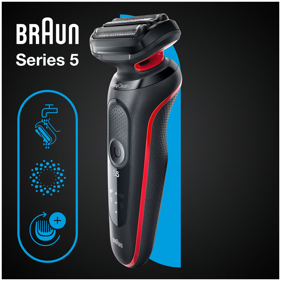 Aparat de ras electric Braun Series 5 51-R1000s Wet&Dry, AutoSense, Easy Clean, Easy Click, 3 elemente de taiere, Rosu/Negru [4]