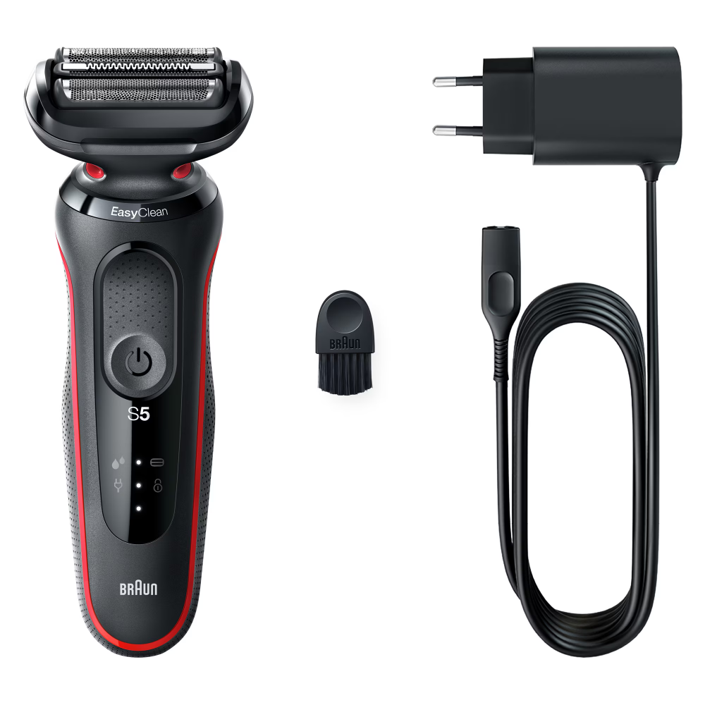 Aparat de ras electric Braun Series 5 51-R1000s Wet&Dry, AutoSense, Easy Clean, Easy Click, 3 elemente de taiere, Rosu/Negru [2]