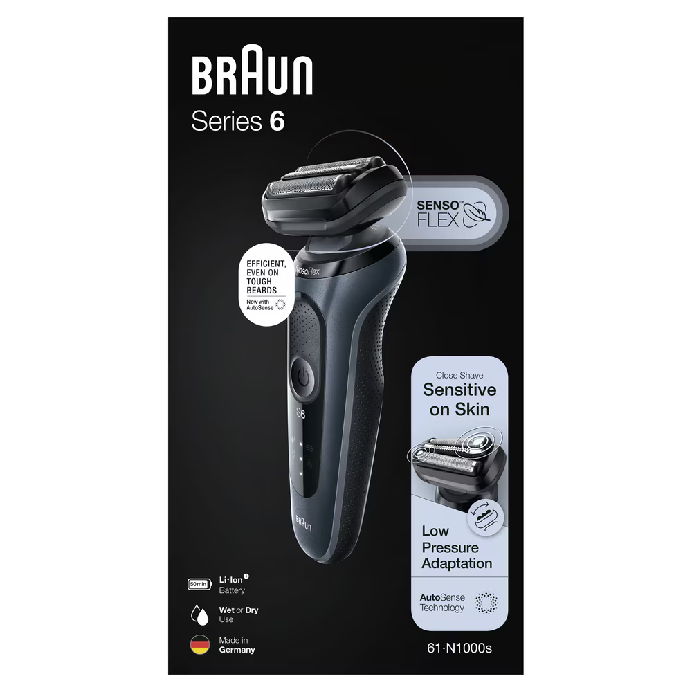 Aparat de ras electric Braun Series 6 61-N1000s Wet&Dry, AutoSense, 4 elemente de taiere, SensoFlex, Trusa de voiaj, Gri [4]