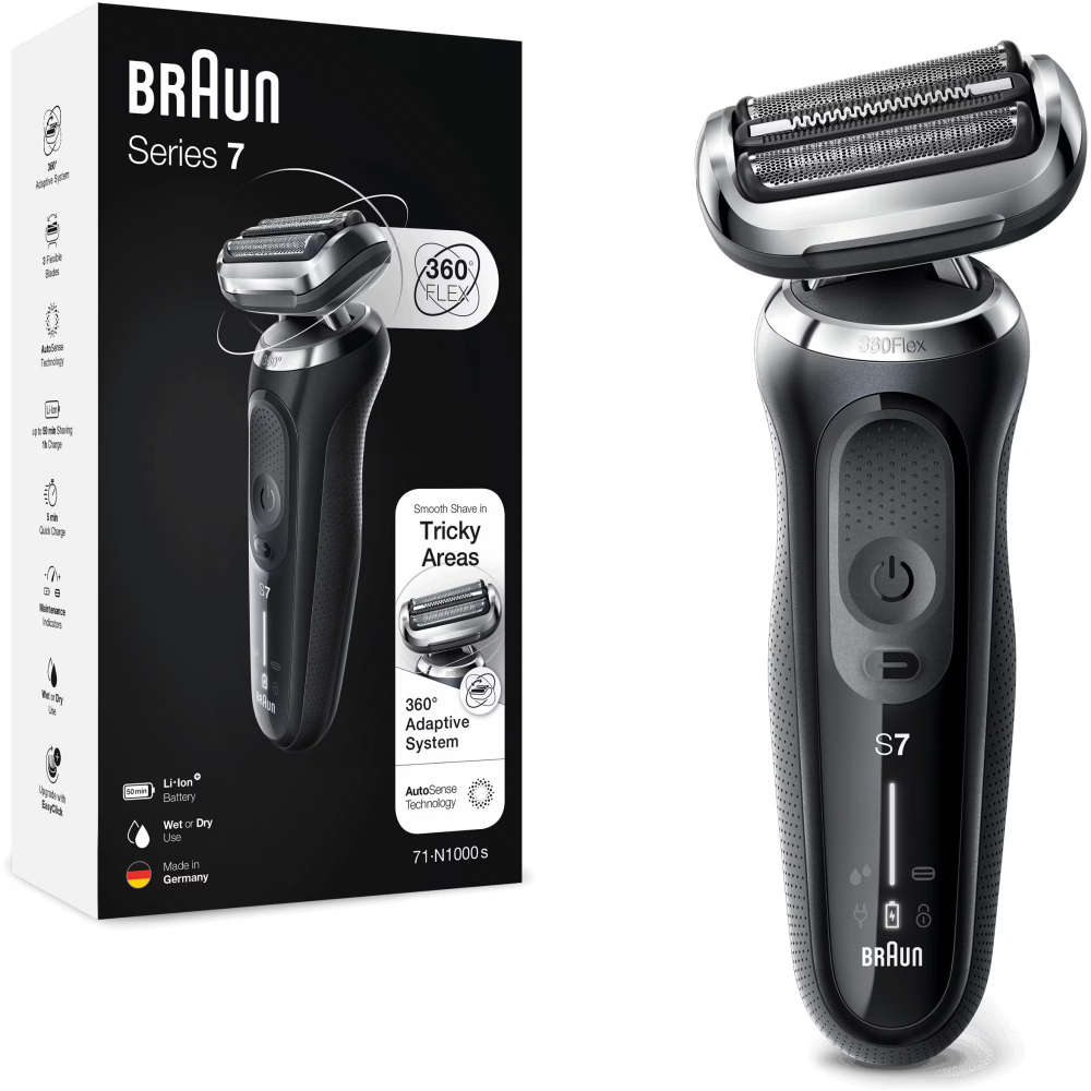 Aparat de ras electric Braun Series 7 71-N1000s, Wet&Dry, 4 elemente de taiere, SensoFlex, AutoSense, Trusa de voiaj, Negru [1]