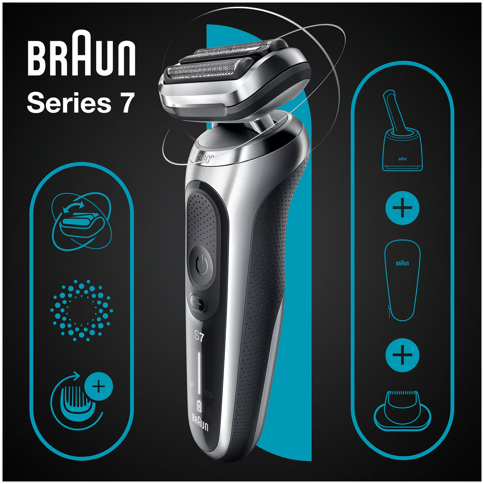 Aparat de ras electric Braun Series 7 71-S7200cc Wet&Dry, 4 elemente de taiere, SensoFlex, AutoSense, Statie de incarcare si curatare Smart Care, Trusa de voiaj, Argintiu [4]