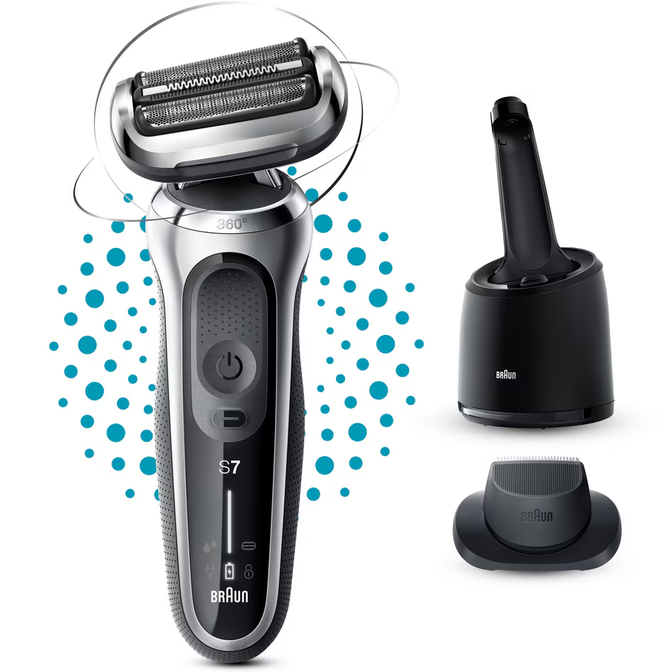 Aparat de ras electric Braun Series 7 71-S7200cc Wet&Dry, 4 elemente de taiere, SensoFlex, AutoSense, Statie de incarcare si curatare Smart Care, Trusa de voiaj, Argintiu [3]