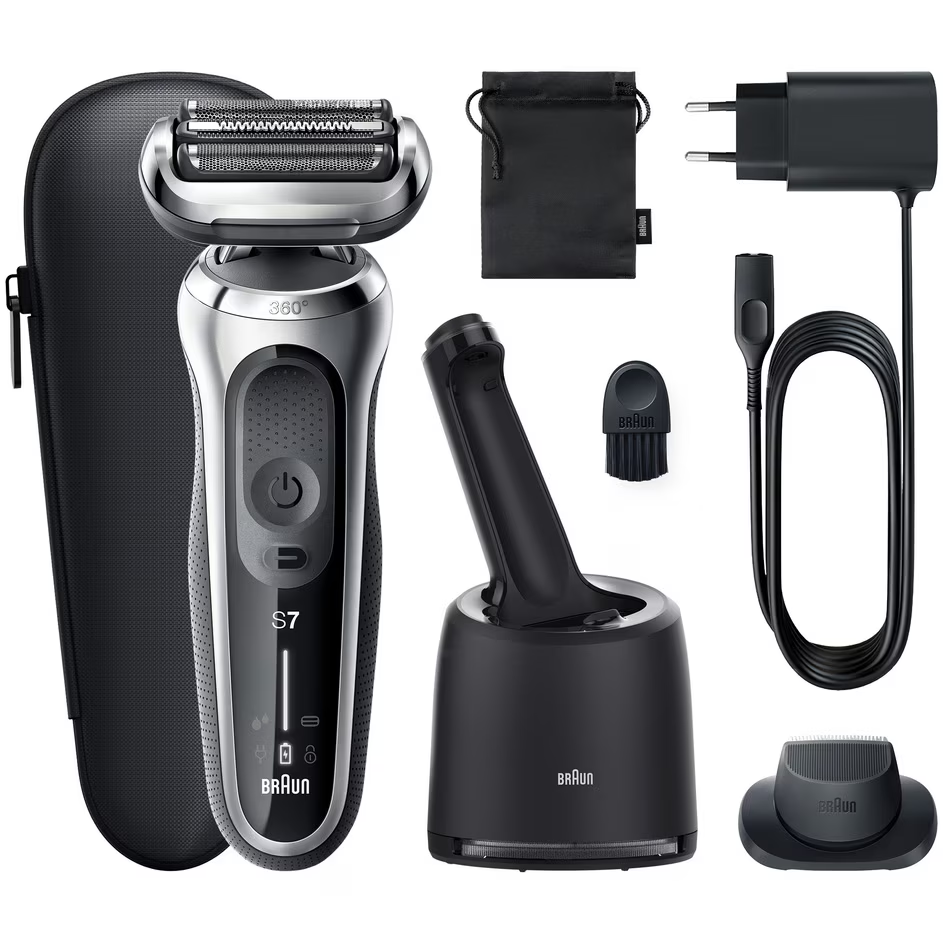 Aparat de ras electric Braun Series 7 71-S7200cc Wet&Dry, 4 elemente de taiere, SensoFlex, AutoSense, Statie de incarcare si curatare Smart Care, Trusa de voiaj, Argintiu [2]